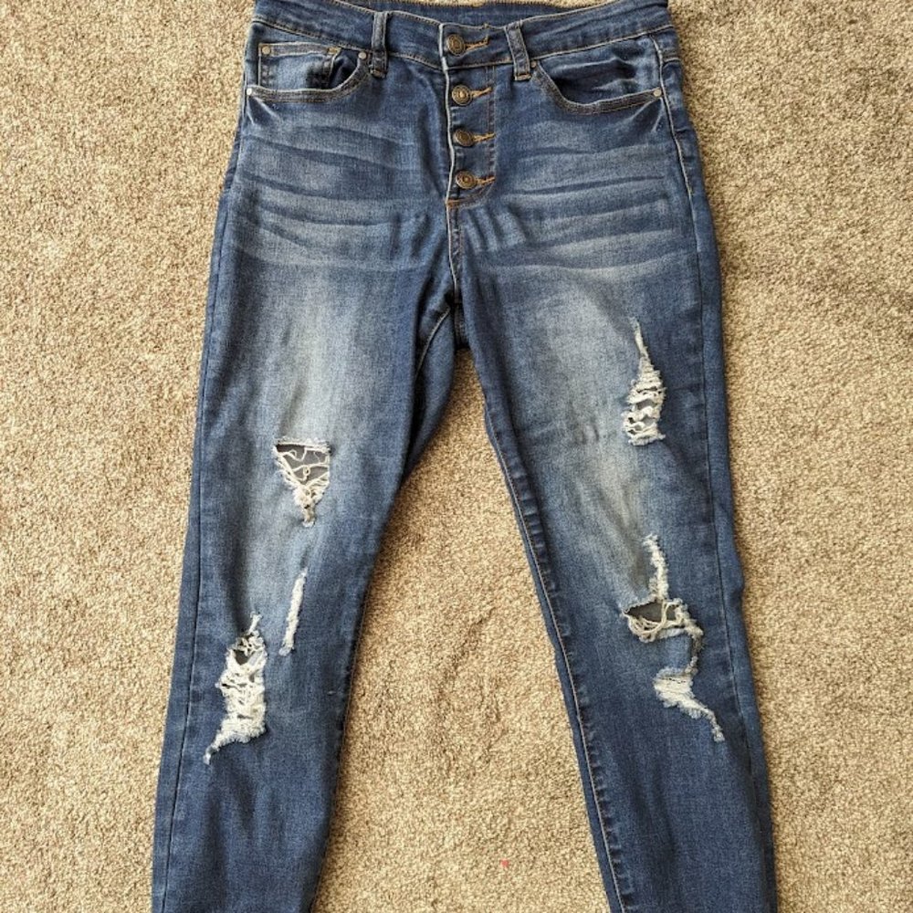 Grace & Lace distressed cuffed button fly jeans